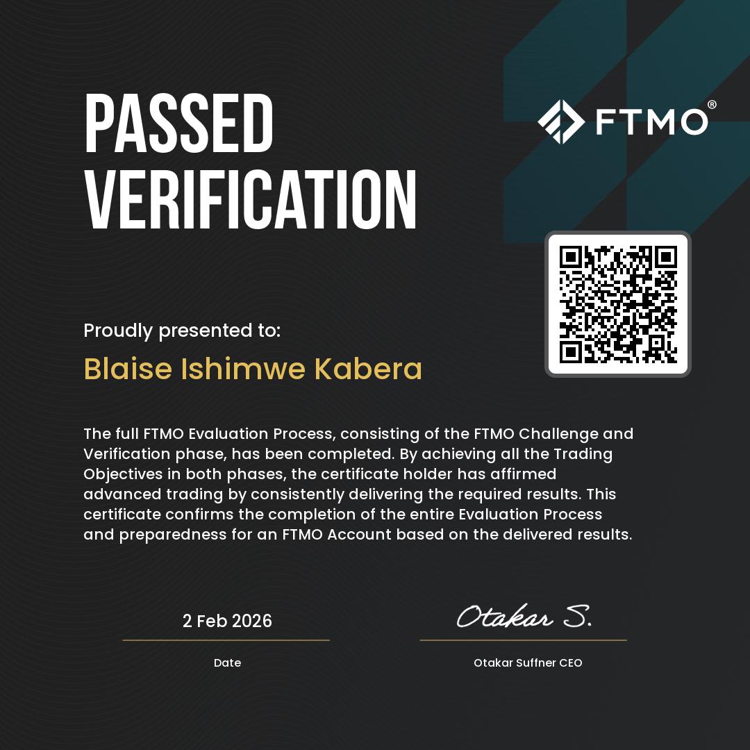 Passed FTMO Verification certificate awarded to Blaise Ishimwe Kabera